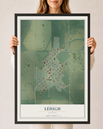 Map of Lehigh, Kansas, 24 x 36 inch print in a black wood frame