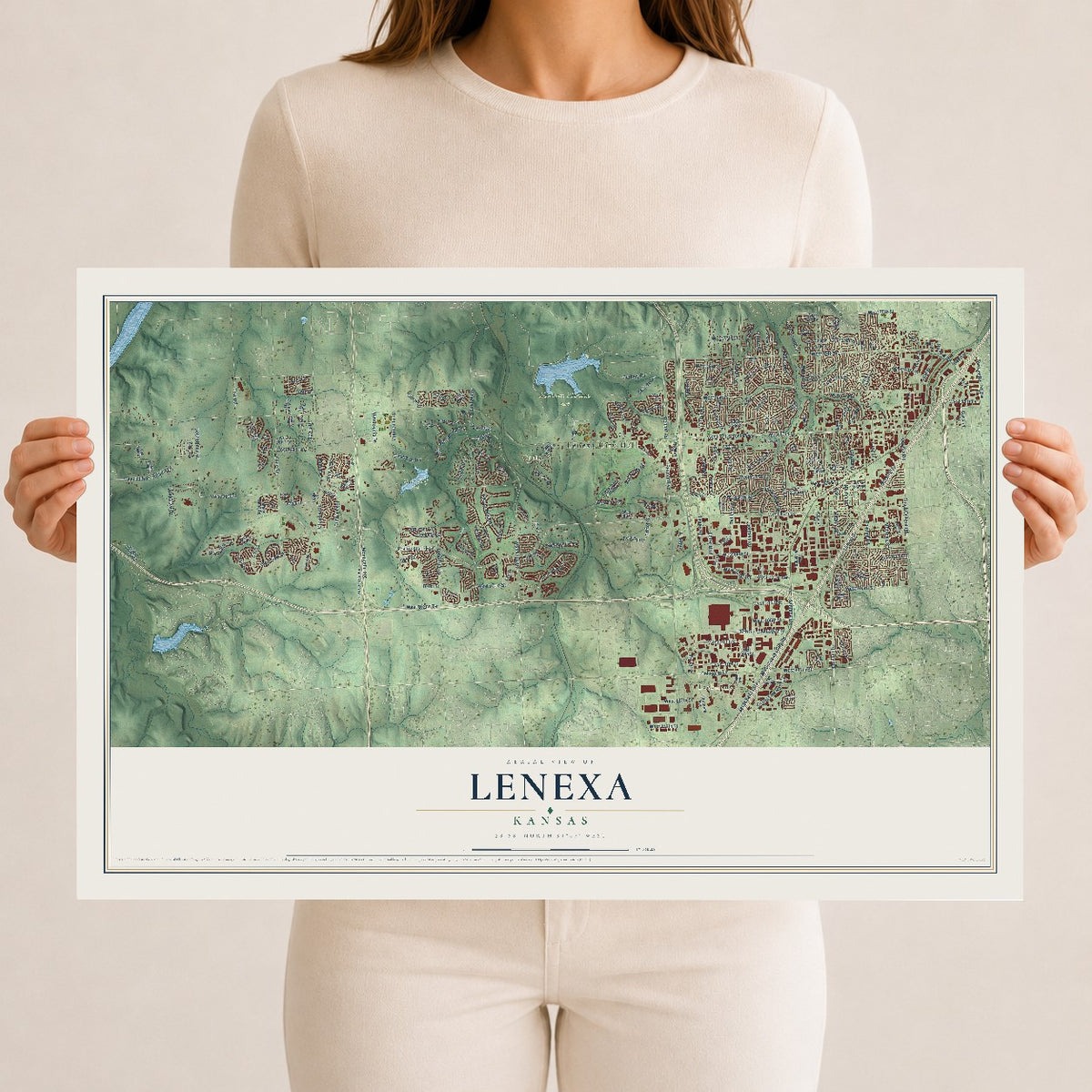 Map of Lenexa, Kansas, 12 x 18 inch unframed archival matte print