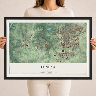 Map of Lenexa, Kansas, 18 x 24 inch print in a black wood frame
