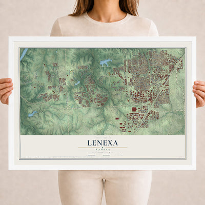 Map of Lenexa, Kansas, 18 x 24 inch print in a white wood frame