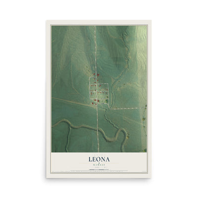 Map of Leona, Kansas, 12 x 18 inch unframed archival matte print