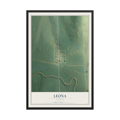 Map of Leona, Kansas, 12 x 18 inch print in a black wood frame