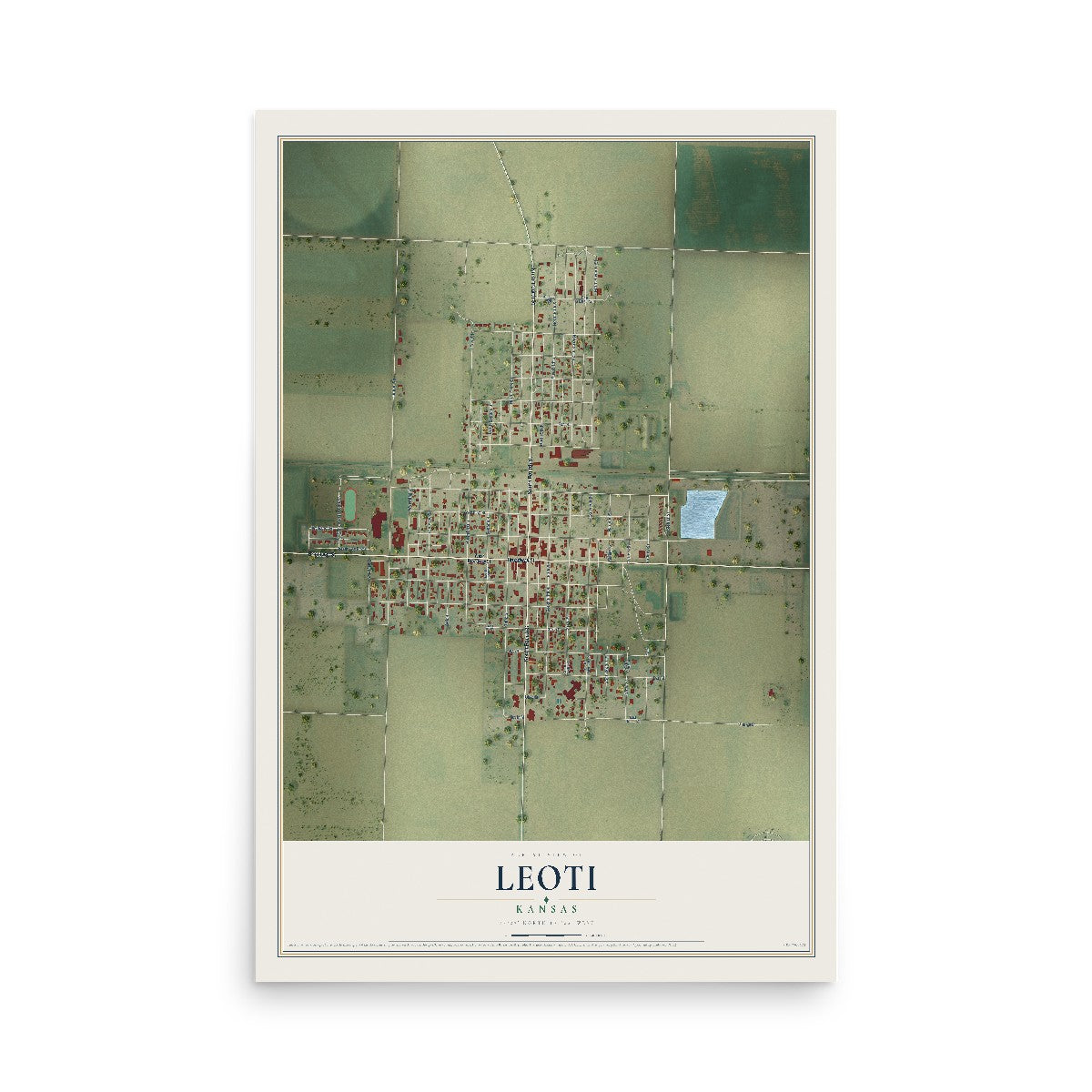 Map of Leoti, Kansas, 12 x 18 inch unframed archival matte print