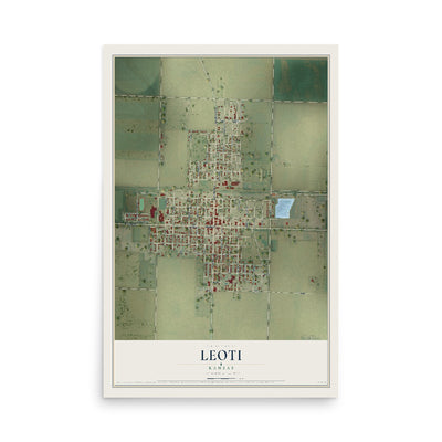 Map of Leoti, Kansas, 12 x 18 inch unframed archival matte print