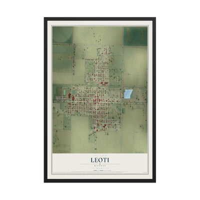 Map of Leoti, Kansas, 12 x 18 inch print in a black wood frame