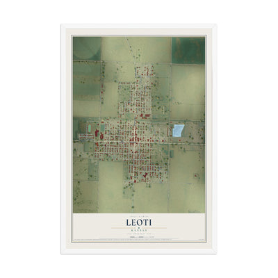Map of Leoti, Kansas, 12 x 18 inch print in a white wood frame