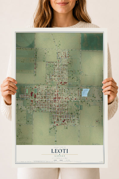 Map of Leoti, Kansas, 18 x 24 inch unframed archival matte print