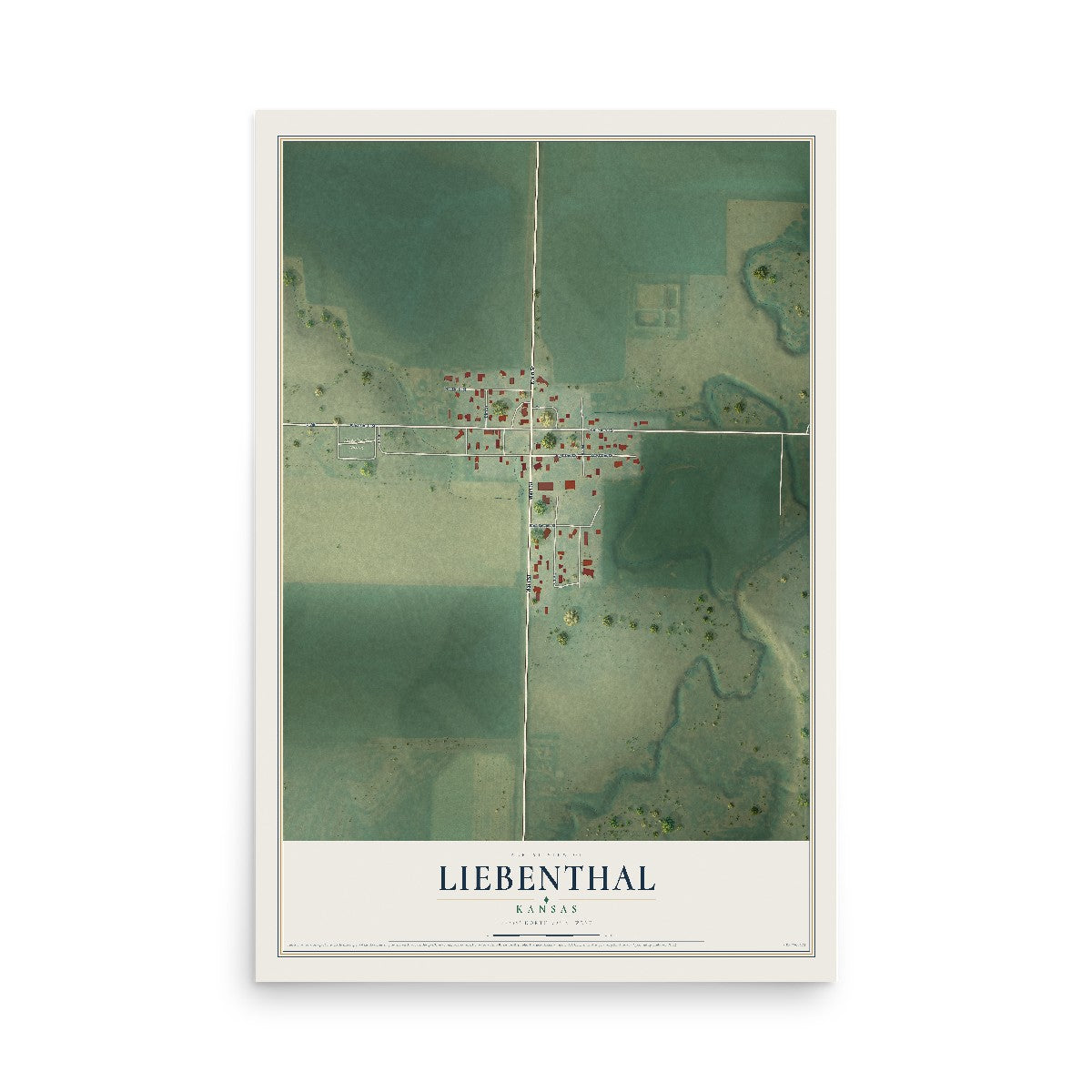 Map of Liebenthal, Kansas, 12 x 18 inch unframed archival matte print