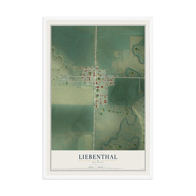 Map of Liebenthal, Kansas, 12 x 18 inch print in a white wood frame