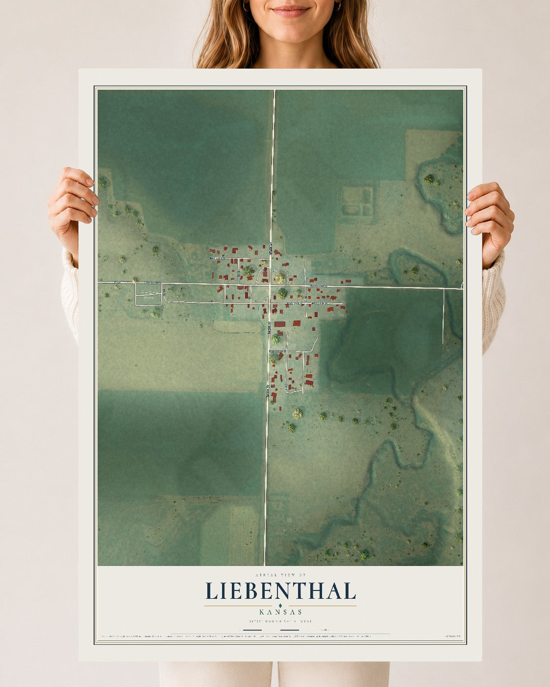 Map of Liebenthal, Kansas, 24 x 36 inch unframed archival matte print
