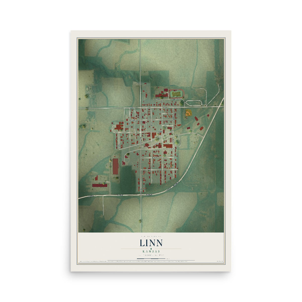 Map of Linn, Kansas, 12 x 18 inch unframed archival matte print