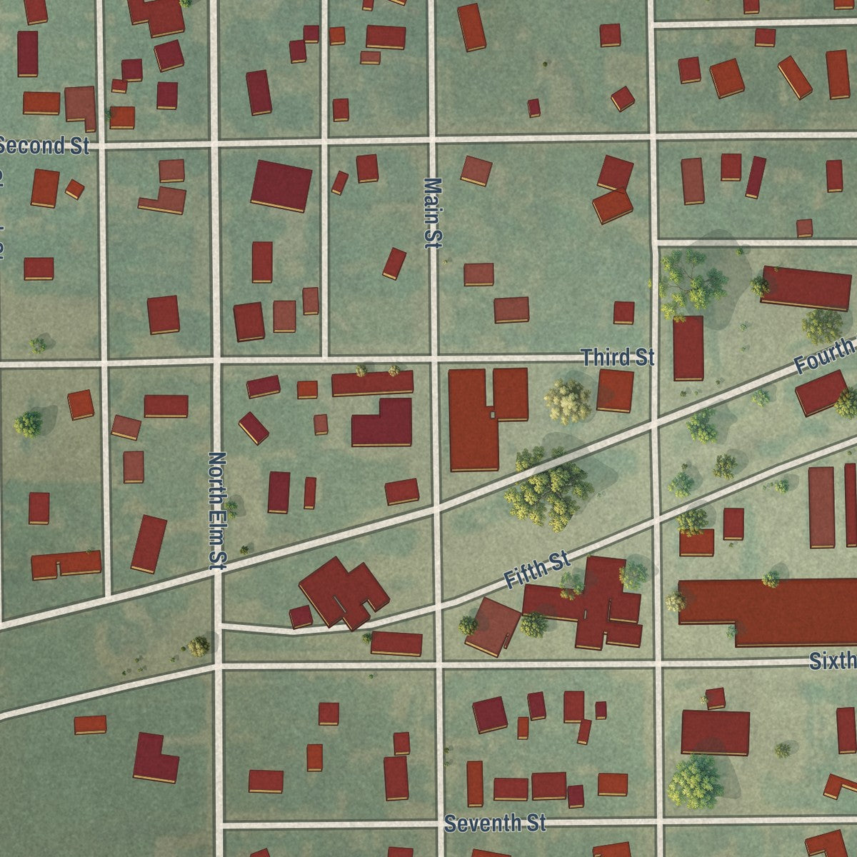 Close-up of the map of Linn, Kansas print showing street and building detail