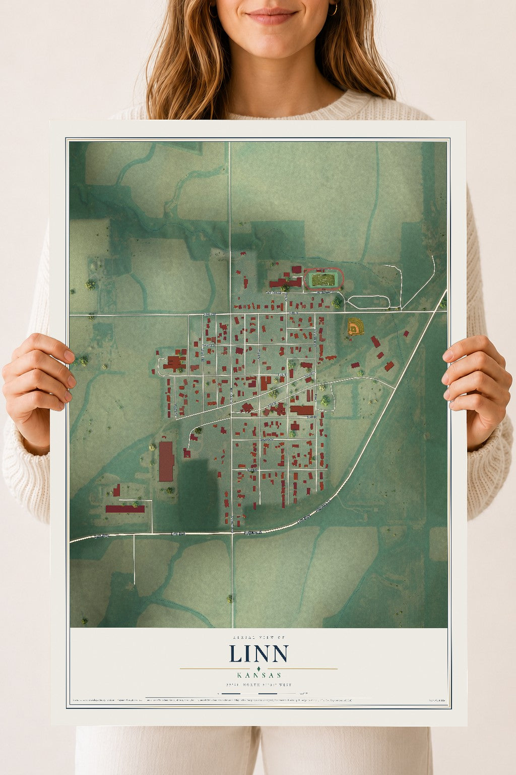 Map of Linn, Kansas, 18 x 24 inch unframed archival matte print