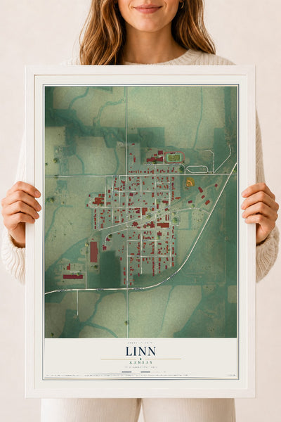 Map of Linn, Kansas, 18 x 24 inch print in a white wood frame
