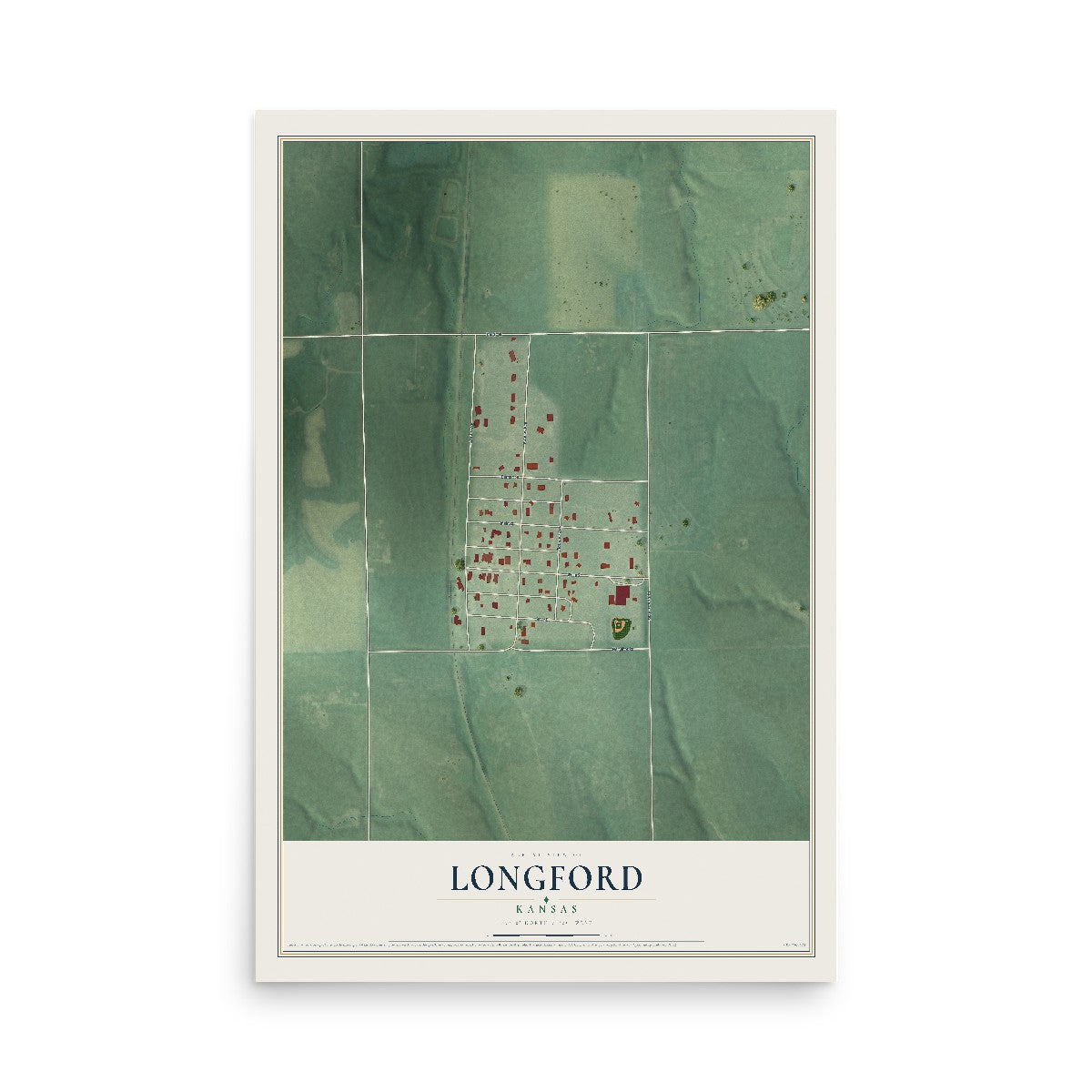 Map of Longford, Kansas, 12 x 18 inch unframed archival matte print