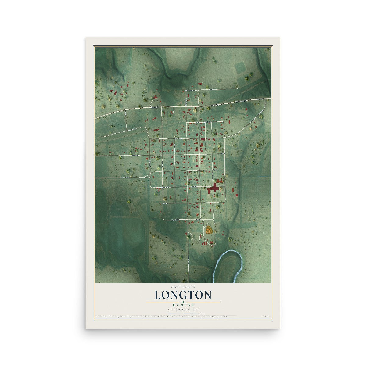 Map of Longton, Kansas, 12 x 18 inch unframed archival matte print