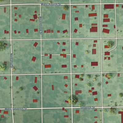Close-up of the map of Longton, Kansas print showing street and building detail