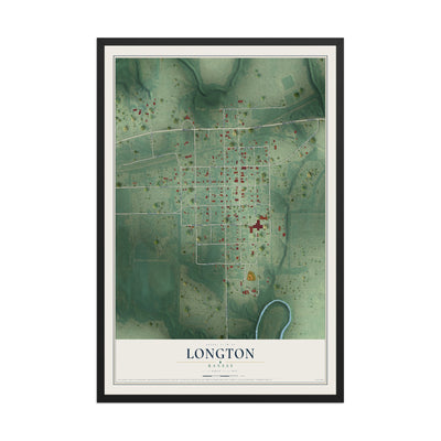 Map of Longton, Kansas, 12 x 18 inch print in a black wood frame