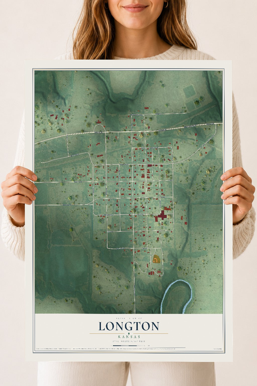 Map of Longton, Kansas, 18 x 24 inch unframed archival matte print
