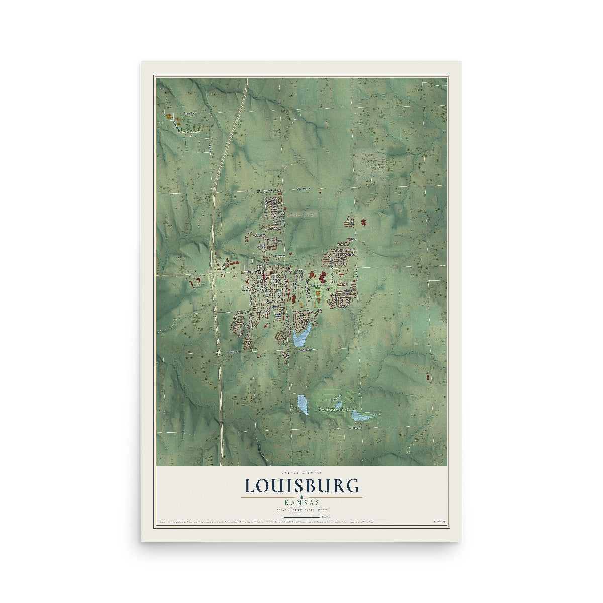Map of Louisburg, Kansas, 12 x 18 inch unframed archival matte print