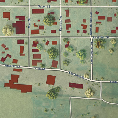 Close-up of the map of Luray, Kansas print showing street and building detail