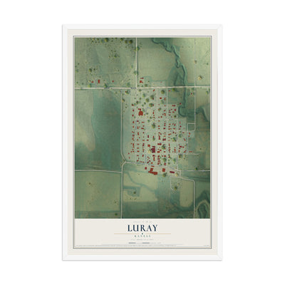 Map of Luray, Kansas, 12 x 18 inch print in a white wood frame