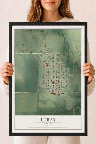 Map of Luray, Kansas, 18 x 24 inch print in a black wood frame