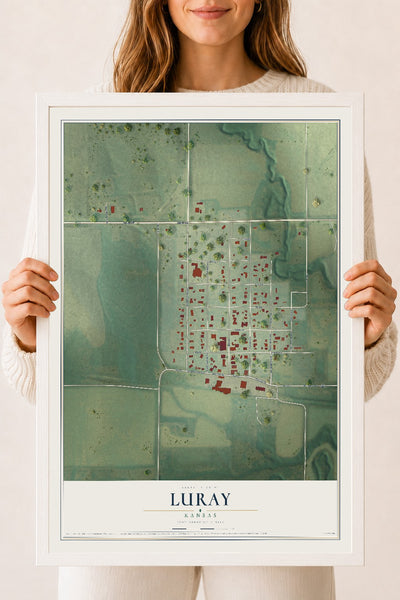 Map of Luray, Kansas, 18 x 24 inch print in a white wood frame
