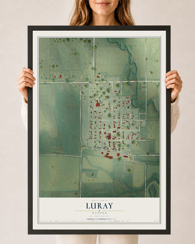Map of Luray, Kansas, 24 x 36 inch print in a black wood frame