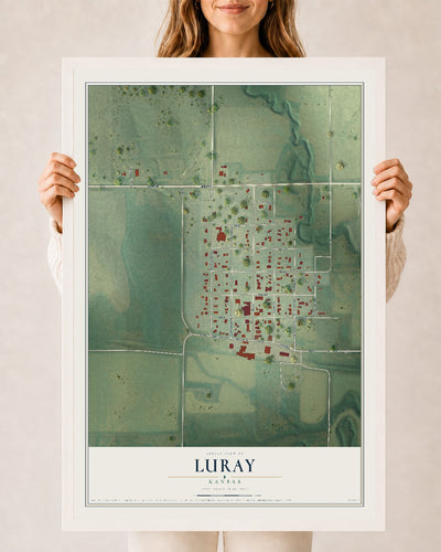 Map of Luray, Kansas, 24 x 36 inch print in a white wood frame