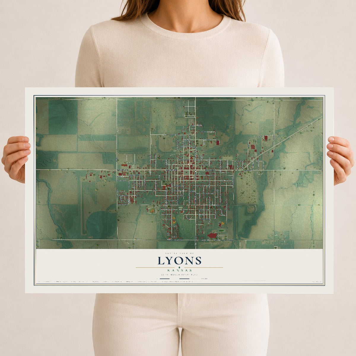 Map of Lyons, Kansas, 12 x 18 inch unframed archival matte print