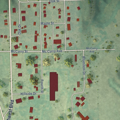 Second close-up of the map of Madison, Kansas print showing more streets and buildings