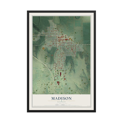 Map of Madison, Kansas, 12 x 18 inch print in a black wood frame