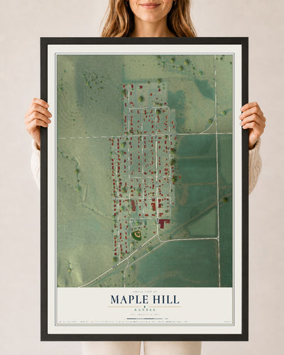 Map of Maple Hill, Kansas, 24 x 36 inch print in a black wood frame
