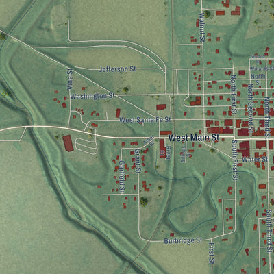 Second close-up of the map of Marion, Kansas print showing more streets and buildings