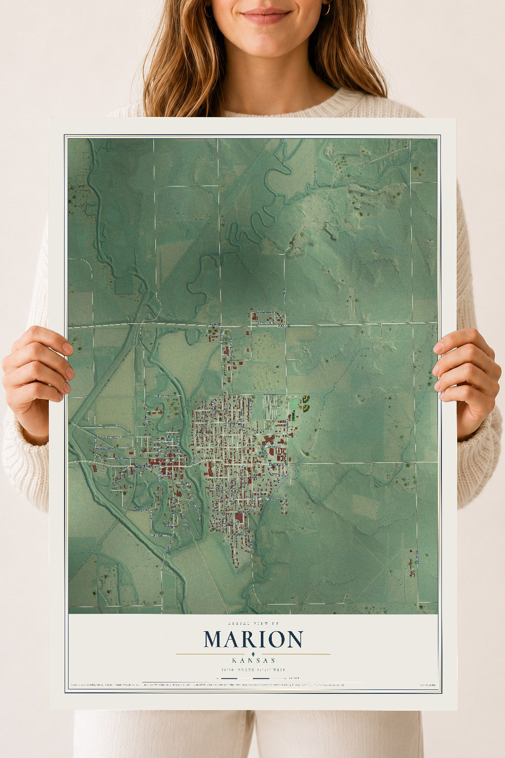 Map of Marion, Kansas, 18 x 24 inch unframed archival matte print
