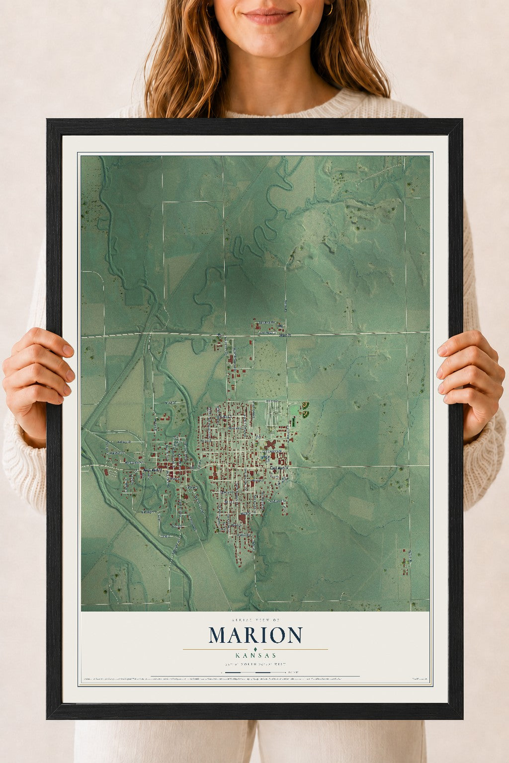 Map of Marion, Kansas, 18 x 24 inch print in a black wood frame