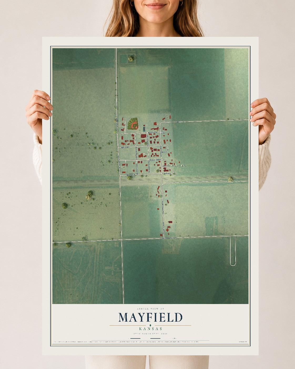 Map of Mayfield, Kansas, 24 x 36 inch unframed archival matte print