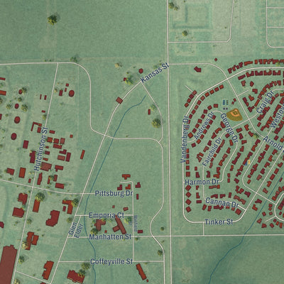 Close-up of the map of McConnell AFB, Kansas print showing street and building detail