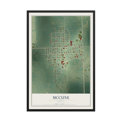 Map of McCune, Kansas, 12 x 18 inch print in a black wood frame