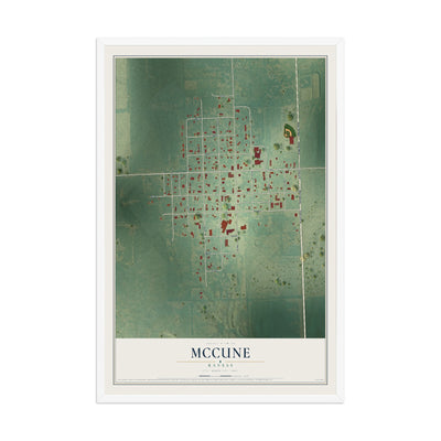 Map of McCune, Kansas, 12 x 18 inch print in a white wood frame
