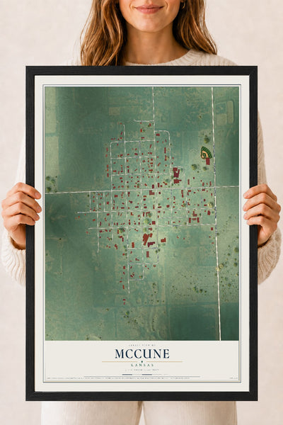 Map of McCune, Kansas, 18 x 24 inch print in a black wood frame