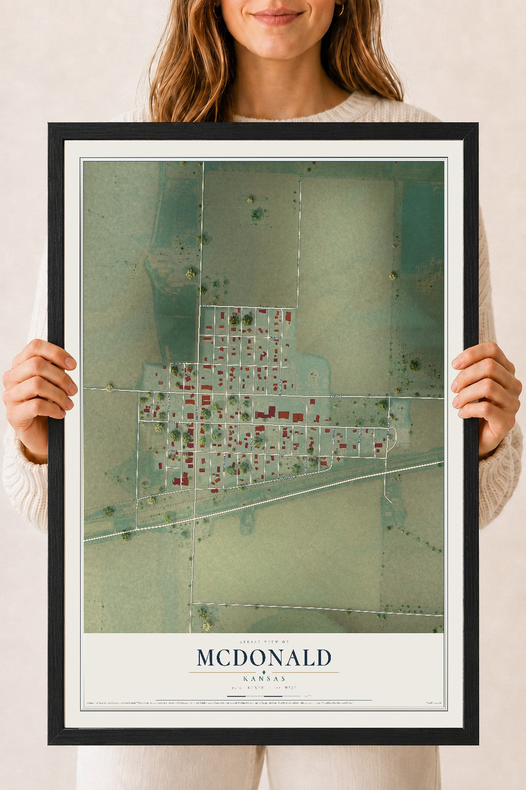 Map of McDonald, Kansas, 18 x 24 inch print in a black wood frame