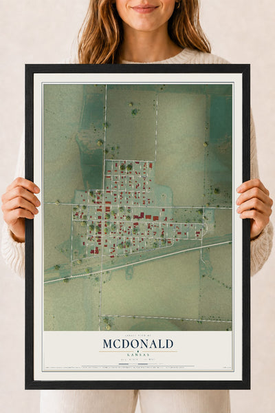Map of McDonald, Kansas, 18 x 24 inch print in a black wood frame