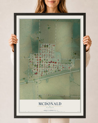 Map of McDonald, Kansas, 24 x 36 inch print in a black wood frame
