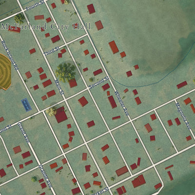 Close-up of the map of McFarland, Kansas print showing street and building detail