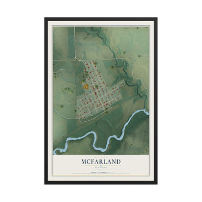 Map of McFarland, Kansas, 12 x 18 inch print in a black wood frame
