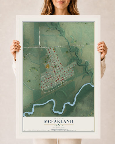 Map of McFarland, Kansas, 24 x 36 inch print in a white wood frame