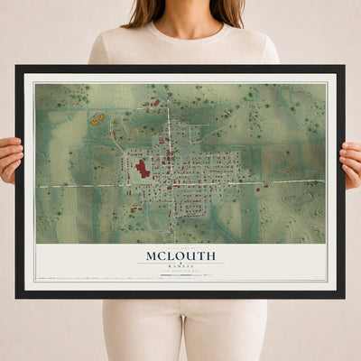 Map of McLouth, Kansas, 18 x 24 inch print in a black wood frame