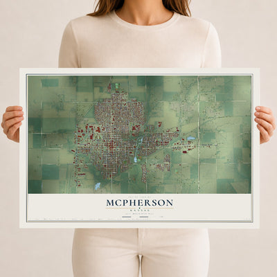 Map of McPherson, Kansas, 12 x 18 inch unframed archival matte print